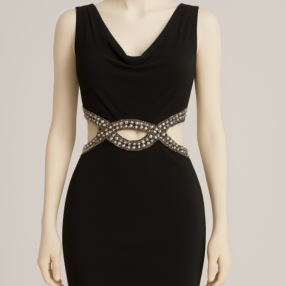 B Darlin Black Dress with Crystal Waist Detail